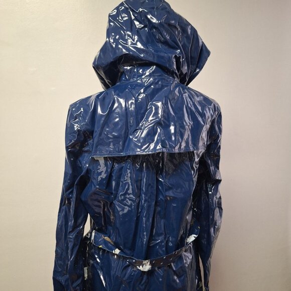 dll Rainwear Cats Dogs Jacket Blue Hooded Pockets Belt Womens Size 14 Snap - Picture 4 of 13